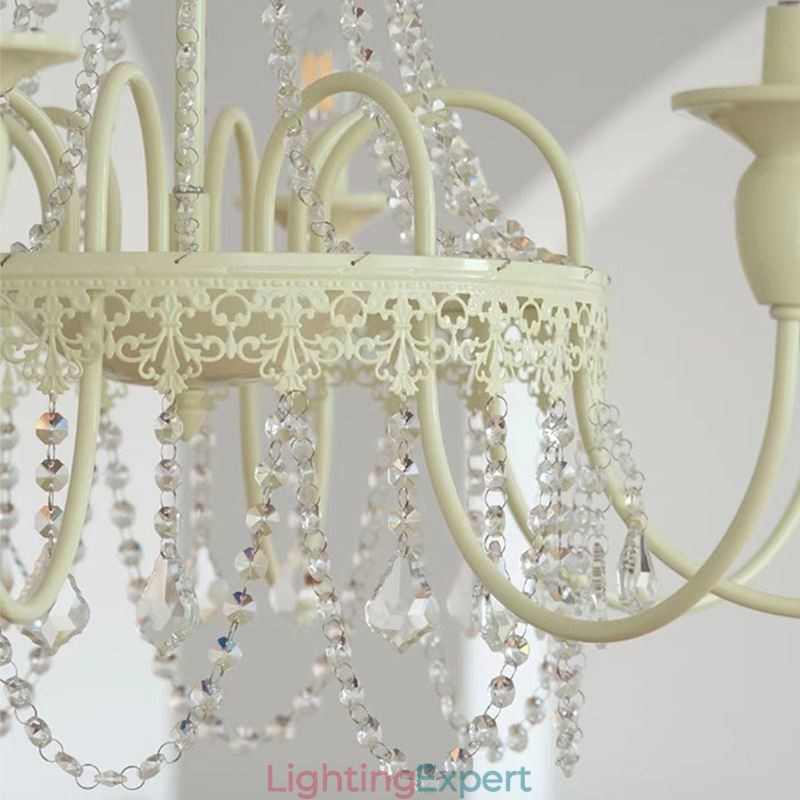 Nordic Crystal Chandelier Paint Craft Cream Ceiling Light