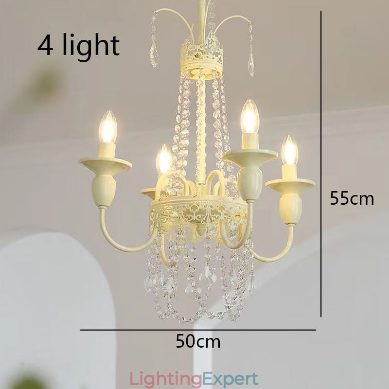 Nordic Crystal Chandelier Paint Craft Cream Ceiling Light