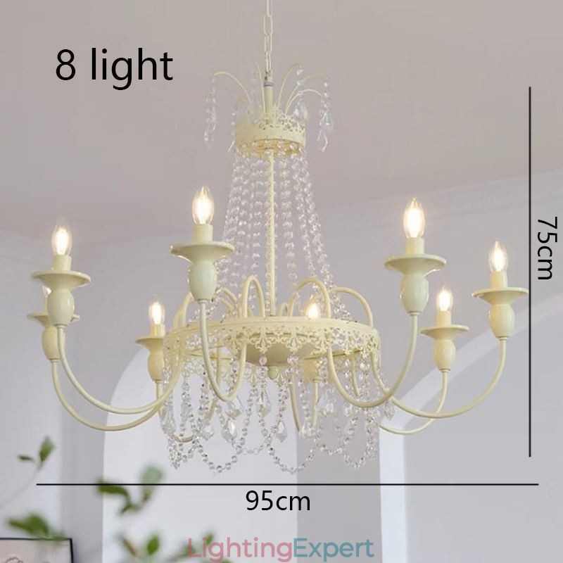 Nordic Crystal Chandelier Paint Craft Cream Ceiling Light