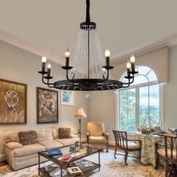 Vintage Crystal Pendant Lighting Black Iron Candle Chandelier