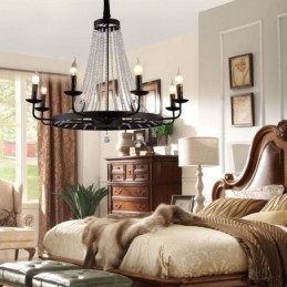 Vintage Crystal Pendant Lighting Black Iron Candle Chandelier