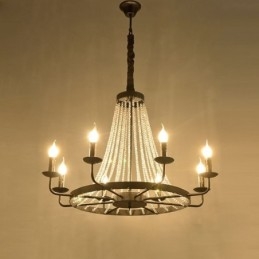 Vintage Crystal Pendant Lighting Black Iron Candle Chandelier
