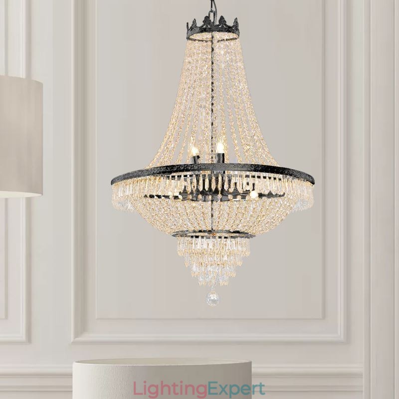 Classic Crystal Chandelier Black Empire Style Pendant Light 9 Lights