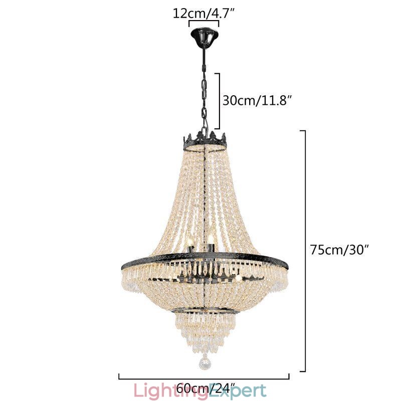 Classic Crystal Chandelier Black Empire Style Pendant Light 9 Lights