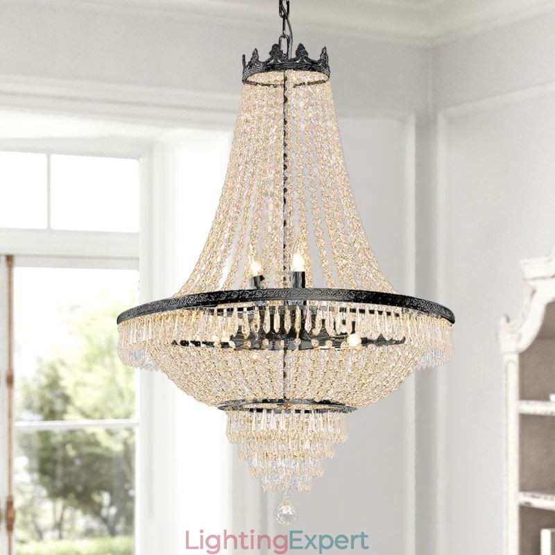 Classic Crystal Chandelier Black Empire Style Pendant Light 9 Lights