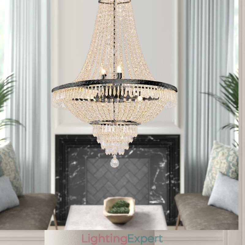 Classic Crystal Chandelier Black Empire Style Pendant Light 9 Lights