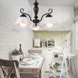Nordic Iron Pendant Light Flower Shape Glass Lamp Shade Chandelier