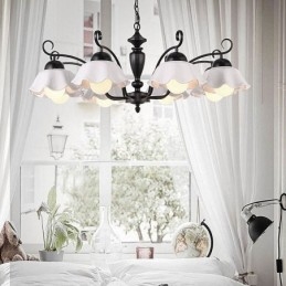 Nordic Iron Pendant Light Flower Shape Glass Lamp Shade Chandelier