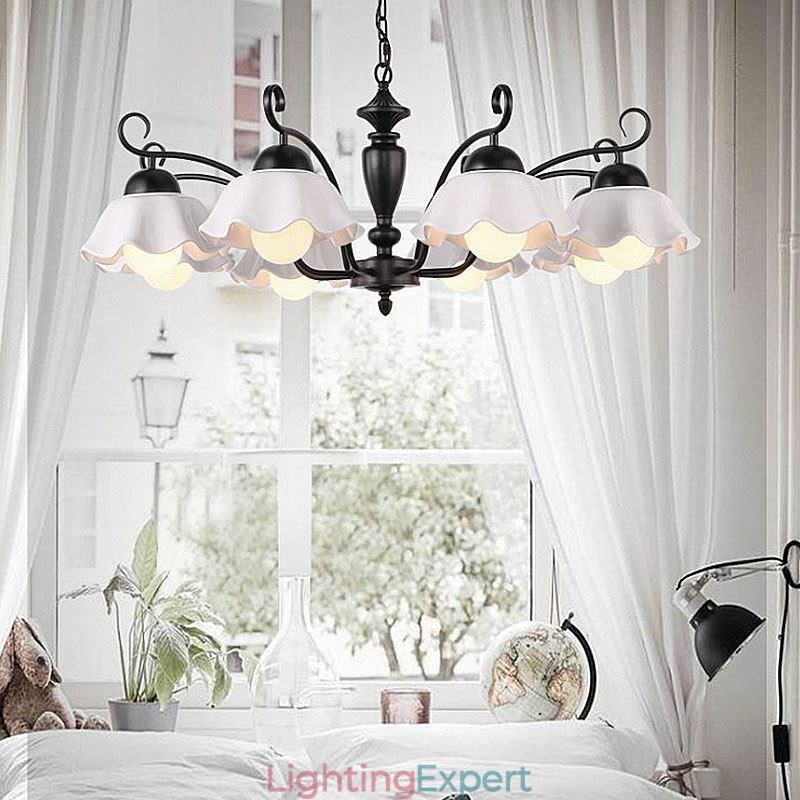 Nordic Iron Pendant Light Flower Shape Glass Lamp Shade Chandelier