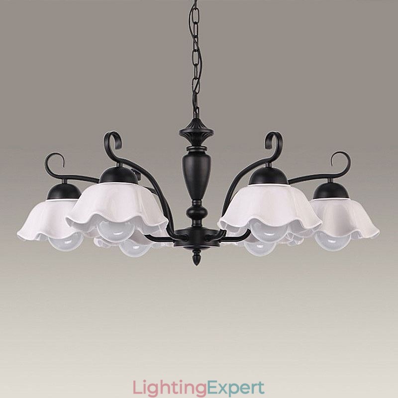 Nordic Iron Pendant Light Flower Shape Glass Lamp Shade Chandelier