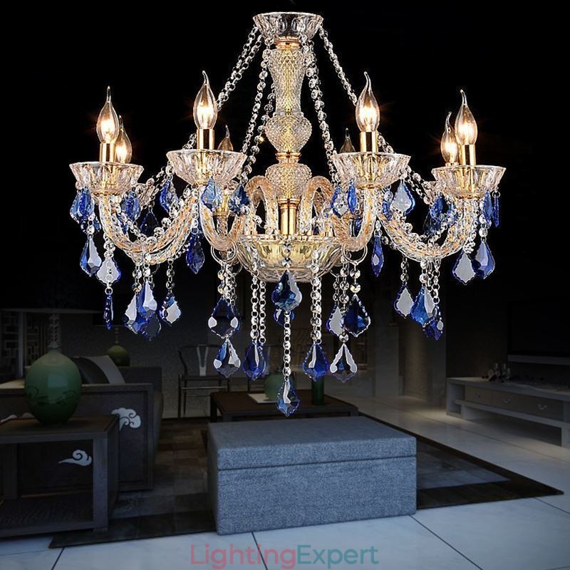 European Crystal Chandelier Luxury Pendant Light Blue Pendant
