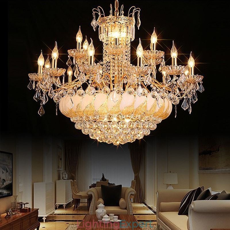 Large Luxury Crystal Chandelier European Gold Ceiling Light