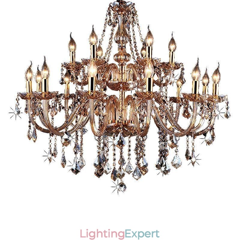 European Crystal Chandelier Elegant Large Pendant Light Amber