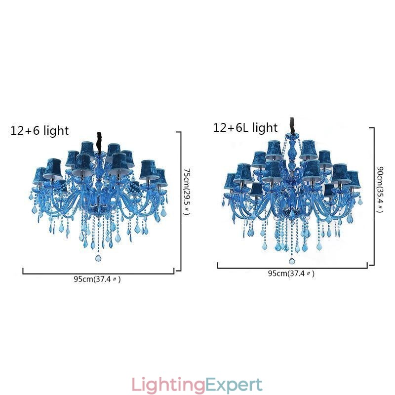 Large Crystal Chandelier European Pendant Light Blue Colour Esthetic