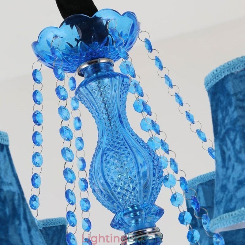 Large Crystal Chandelier European Pendant Light Blue Colour Esthetic