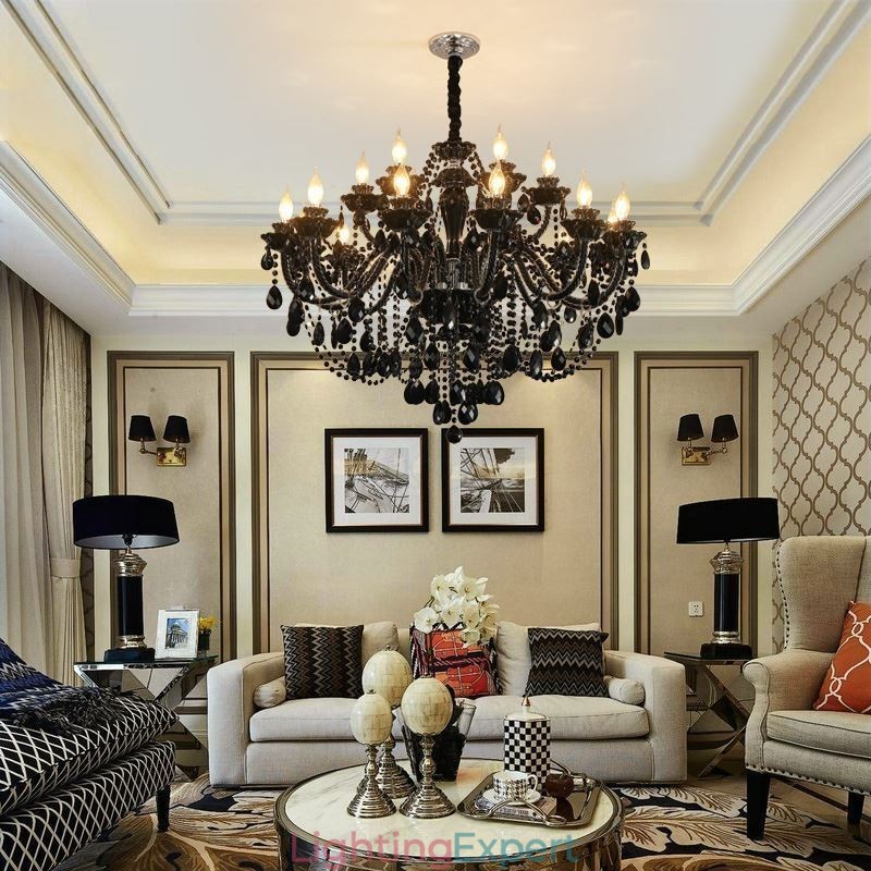 Luxury European Style Crystal Chandelier Black Pendant Light
