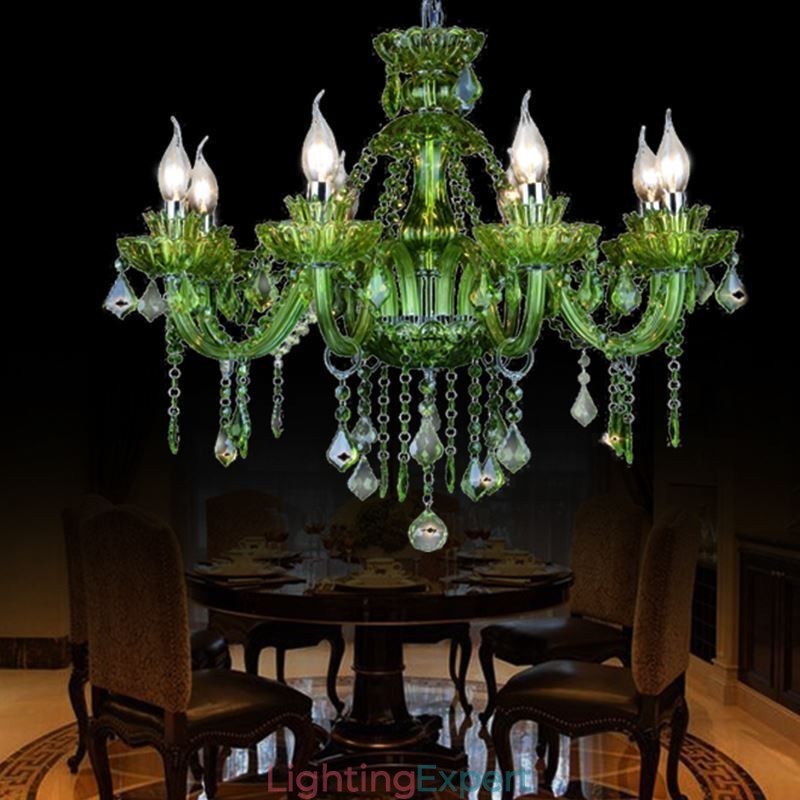 European Style Crystal Green Chandelier Candle Pendant Light