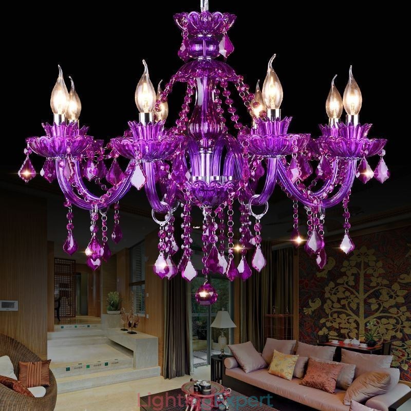 Elegant Purple Crystal Ceiling Light European Chandelier