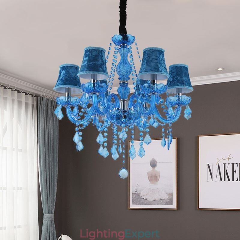 European Style Blue Crystal Chandelier Unique Pendant Light
