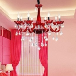 Modern European Crystal Chandelier Red Colour Ceiling Light