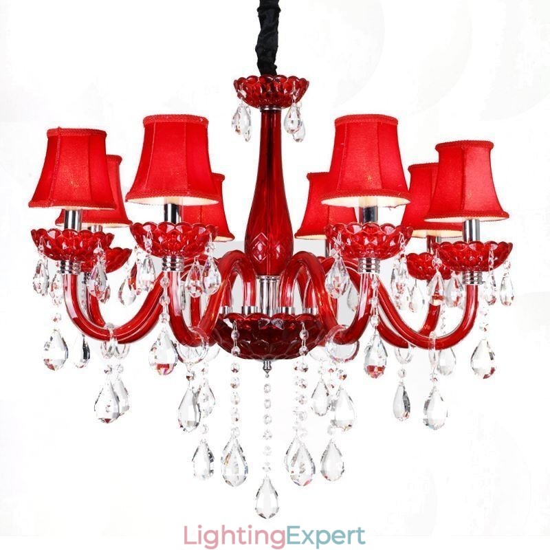 Modern European Crystal Chandelier Red Colour Ceiling Light