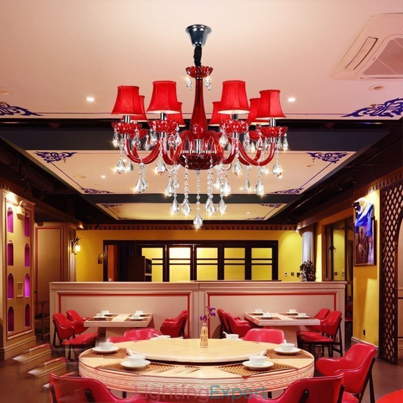 Modern European Crystal Chandelier Red Colour Ceiling Light