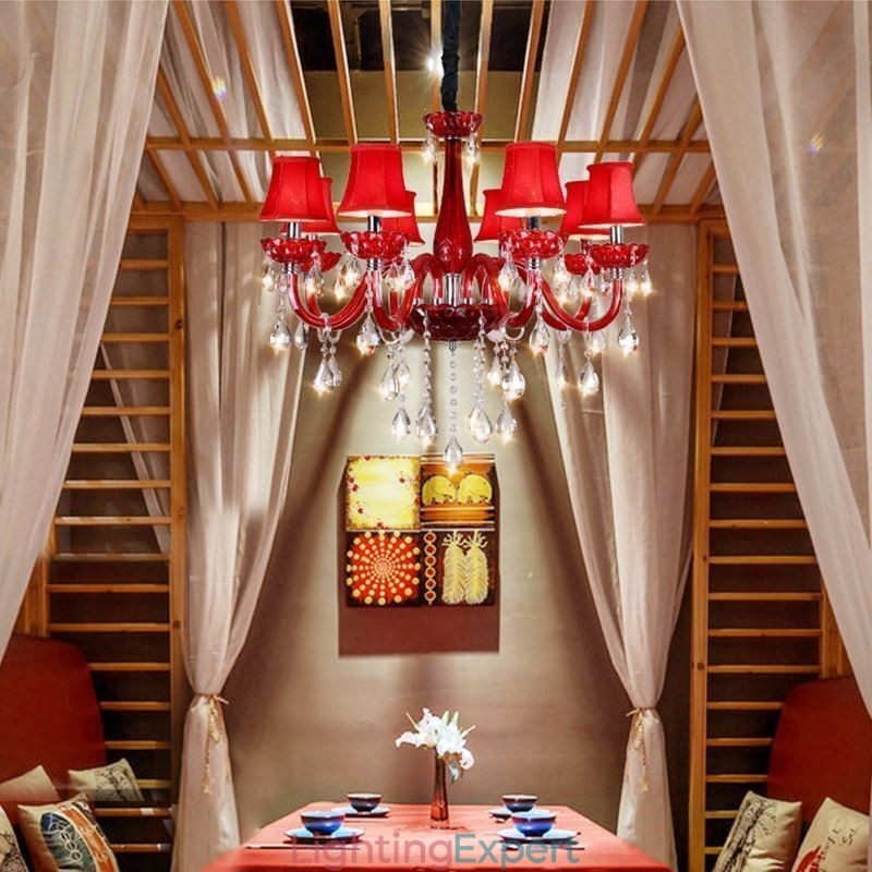 Modern European Crystal Chandelier Red Colour Ceiling Light