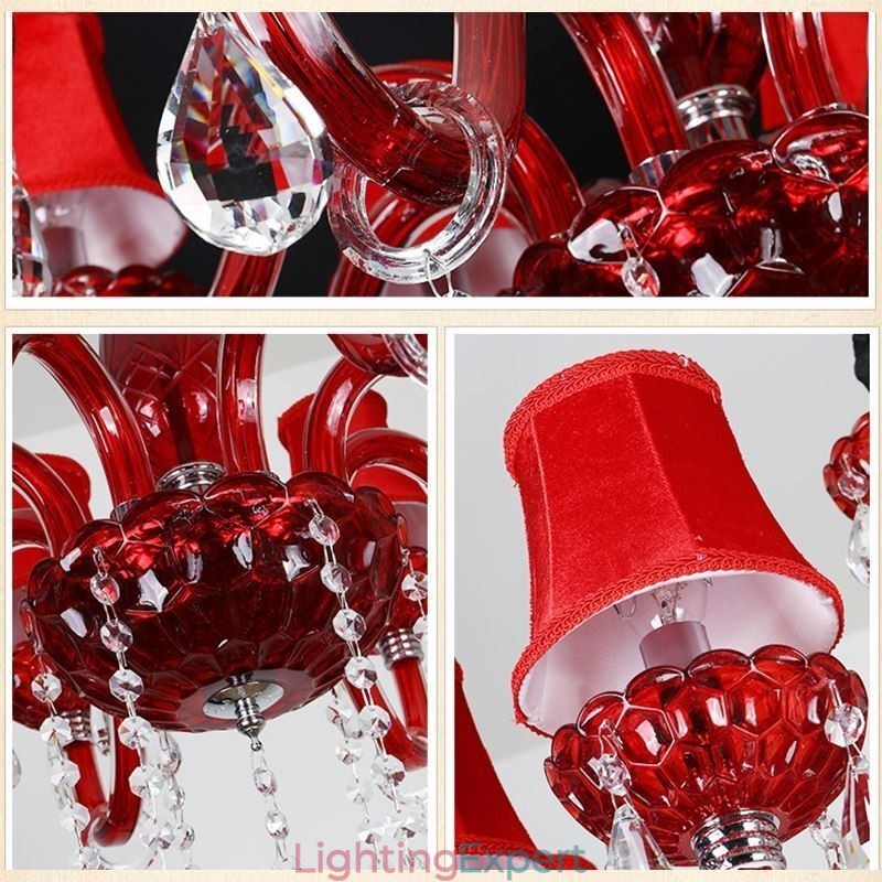 Modern European Crystal Chandelier Red Colour Ceiling Light