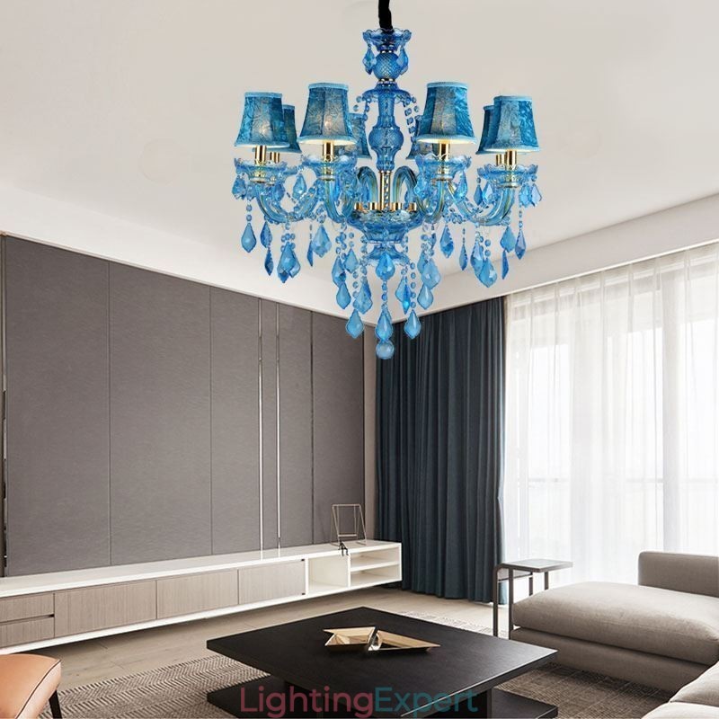 Large Blue Crystal Chandelier European Pendant Light