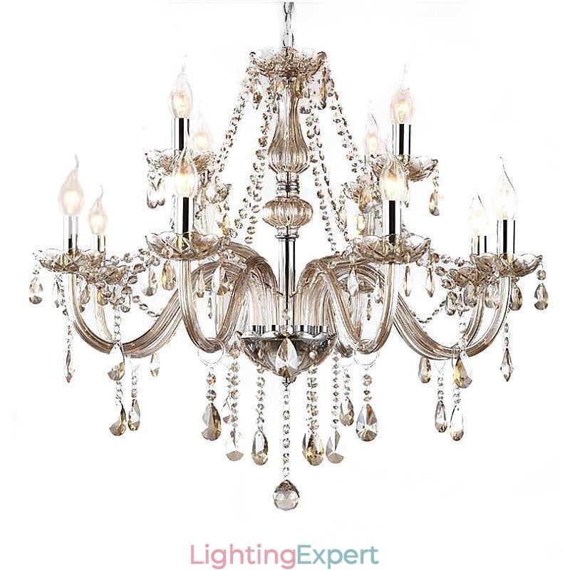 Large Crystal Chandelier Cognac European Ceiling Light