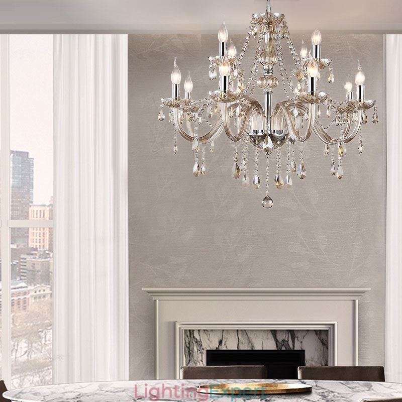 Large Crystal Chandelier Cognac European Ceiling Light