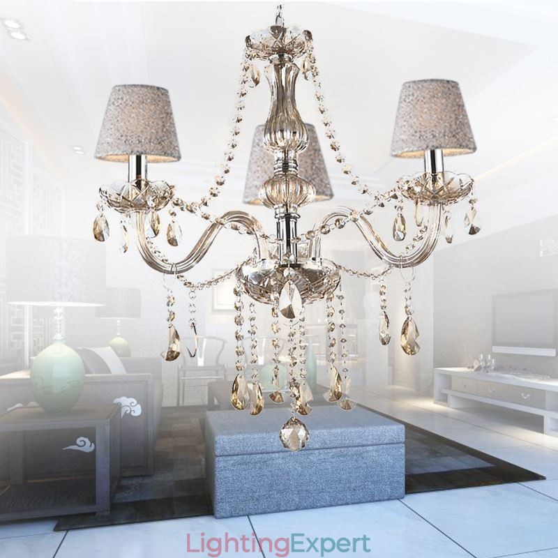 Classic European Crystal Chandelier Cognac Pendant Light