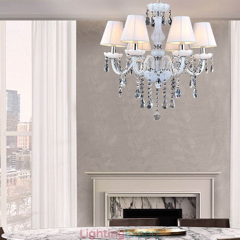 European Crystal Chandelier Unique White Jade Pendant Light