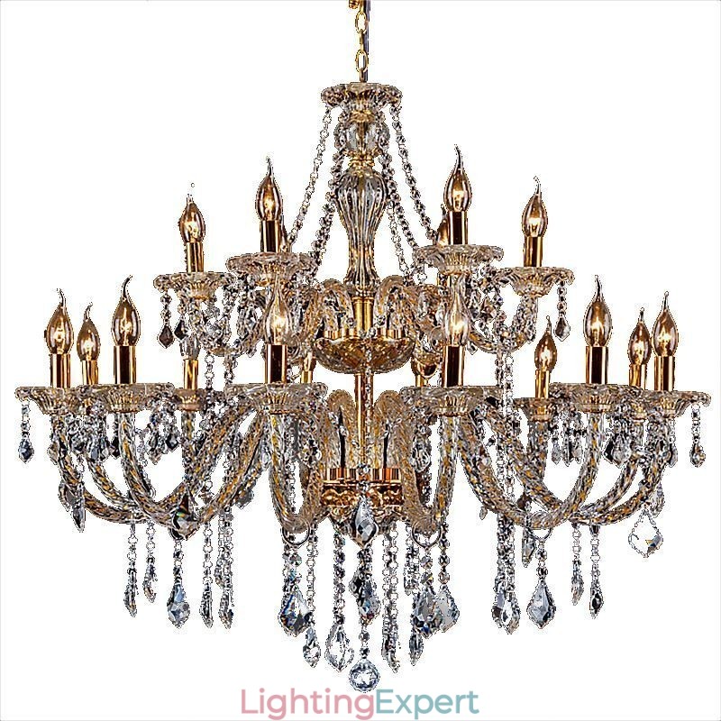 Luxury Crystal Chandelier Golden European Threaded Arm Ceiling Light