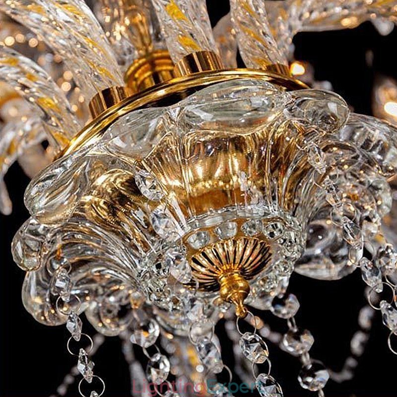 Luxury Crystal Chandelier Golden European Threaded Arm Ceiling Light