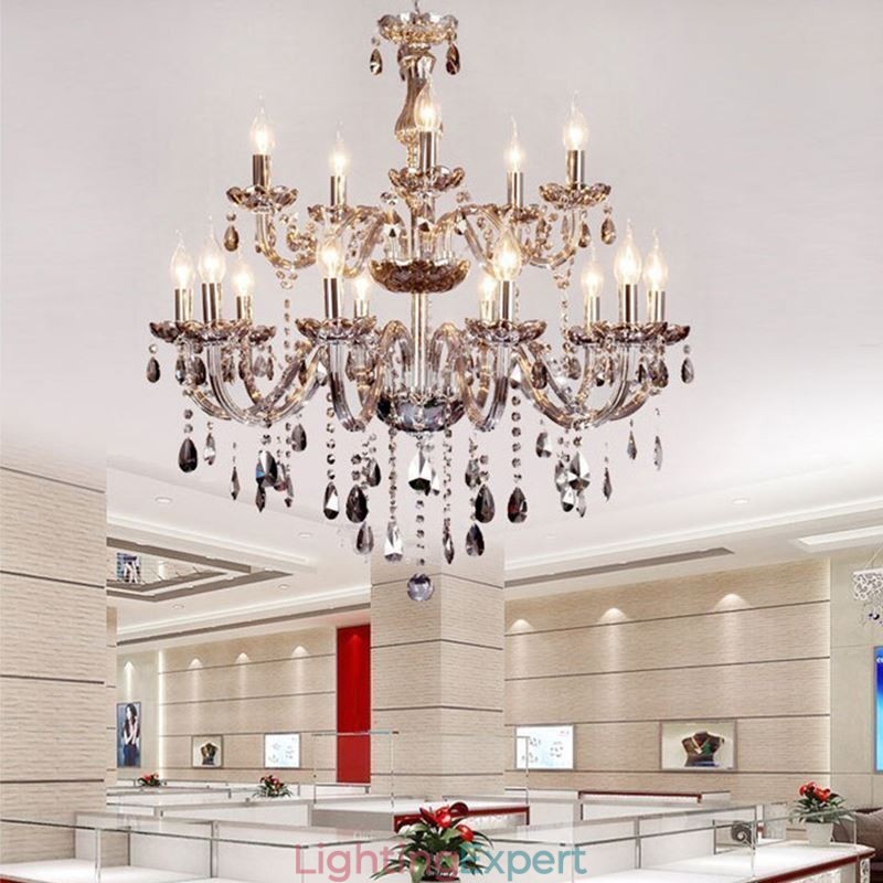 Large European Crystal Chandelier Elegant Pendant Light