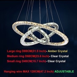 Pendant Lamps Amber and Clear K9 Crystal Chandelier Lights Lighting with 3 Ring