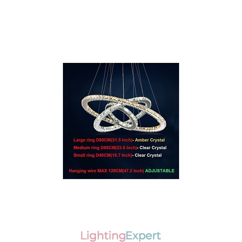 Pendant Lamps Amber and Clear K9 Crystal Chandelier Lights Lighting with 3 Ring