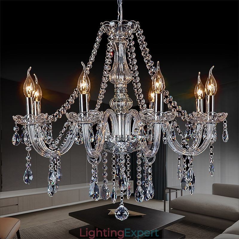 Large European Crystal Chandelier Transparent Ceiling Light