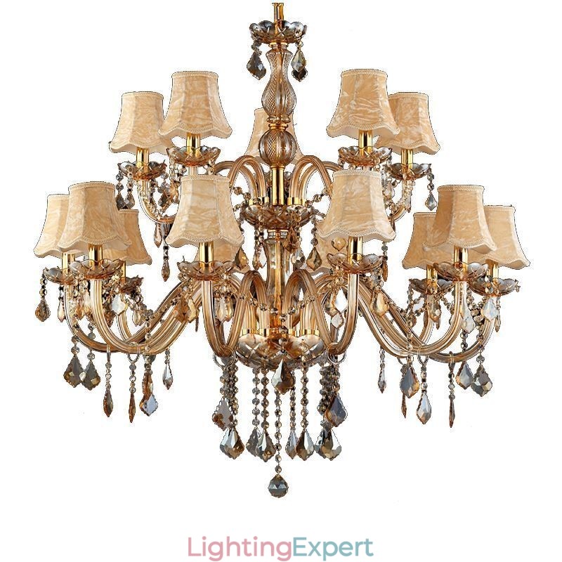 Large Luxury Crystal Chandelier European Amber Ceiling Light