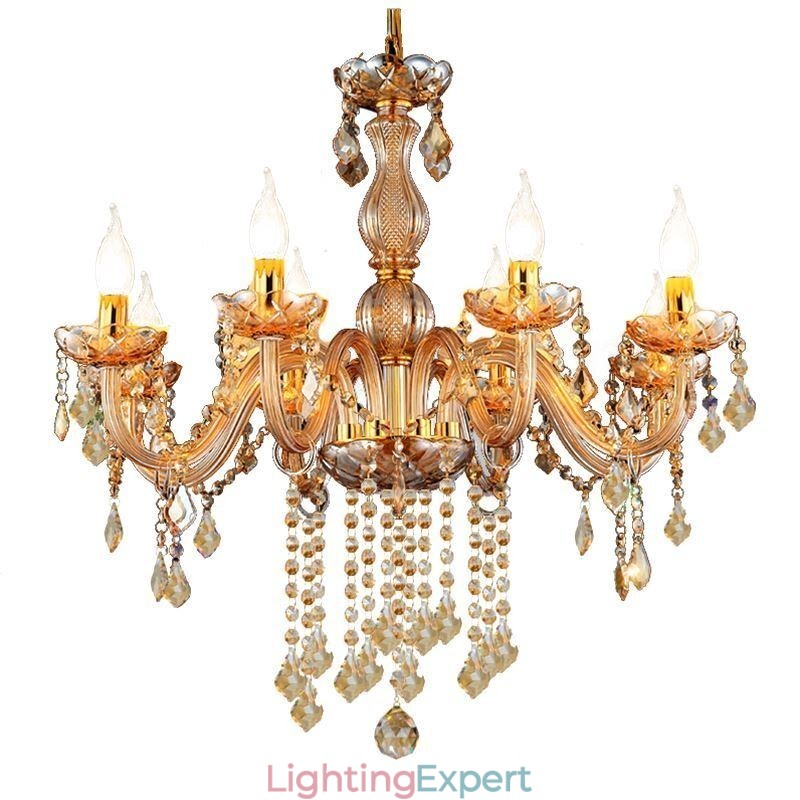 European Crystal Chandelier Elegant Amber Pendant Light