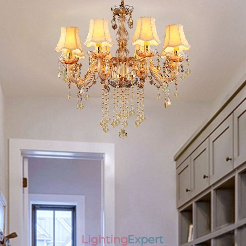 European Crystal Chandelier Elegant Amber Pendant Light