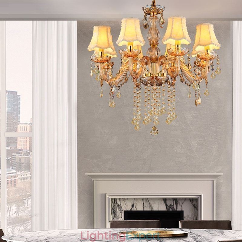 European Crystal Chandelier Elegant Amber Pendant Light