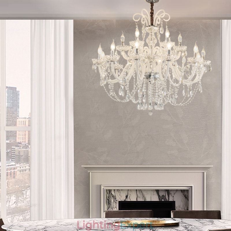 Large European Crystal Chandelier White Pendant Light