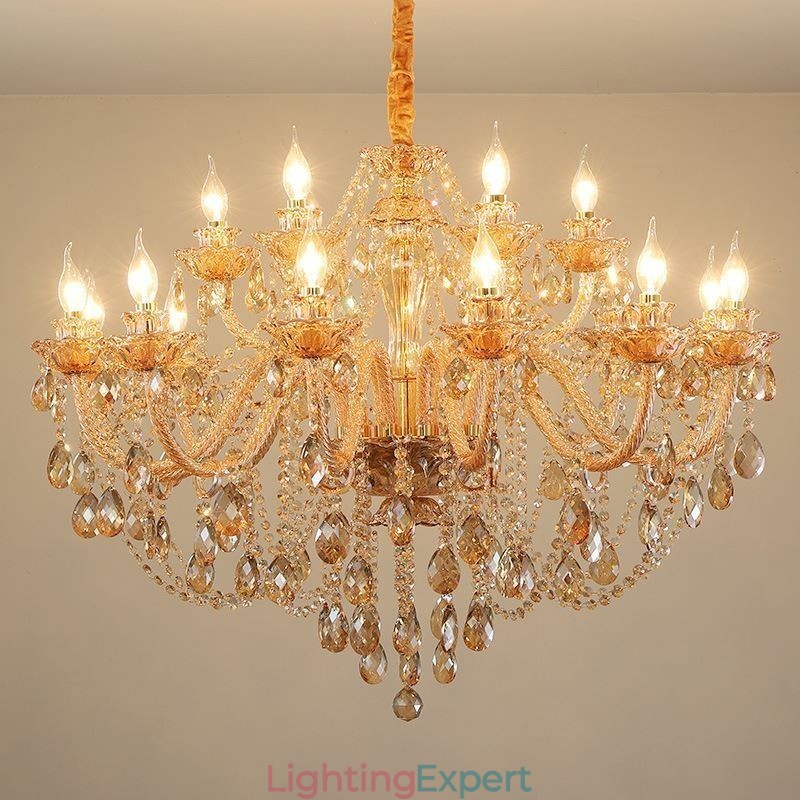 European Crystal Chandelier Luxury Cognac Pendant Light