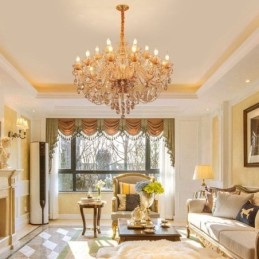 European Crystal Chandelier Luxury Cognac Pendant Light