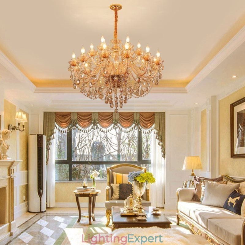 European Crystal Chandelier Luxury Cognac Pendant Light