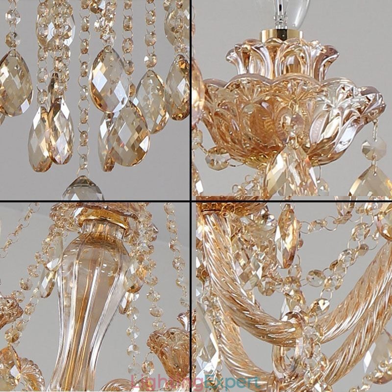 European Crystal Chandelier Luxury Cognac Pendant Light