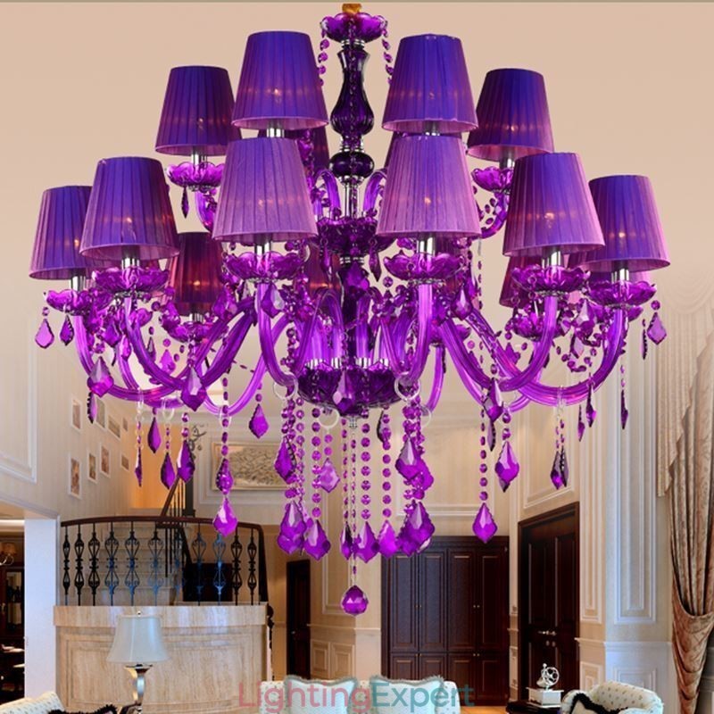 European Style Crystal Chandelier Purple Pendant Light