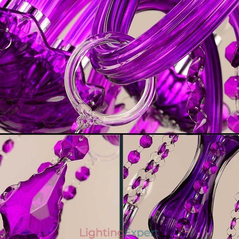 European Style Crystal Chandelier Purple Pendant Light